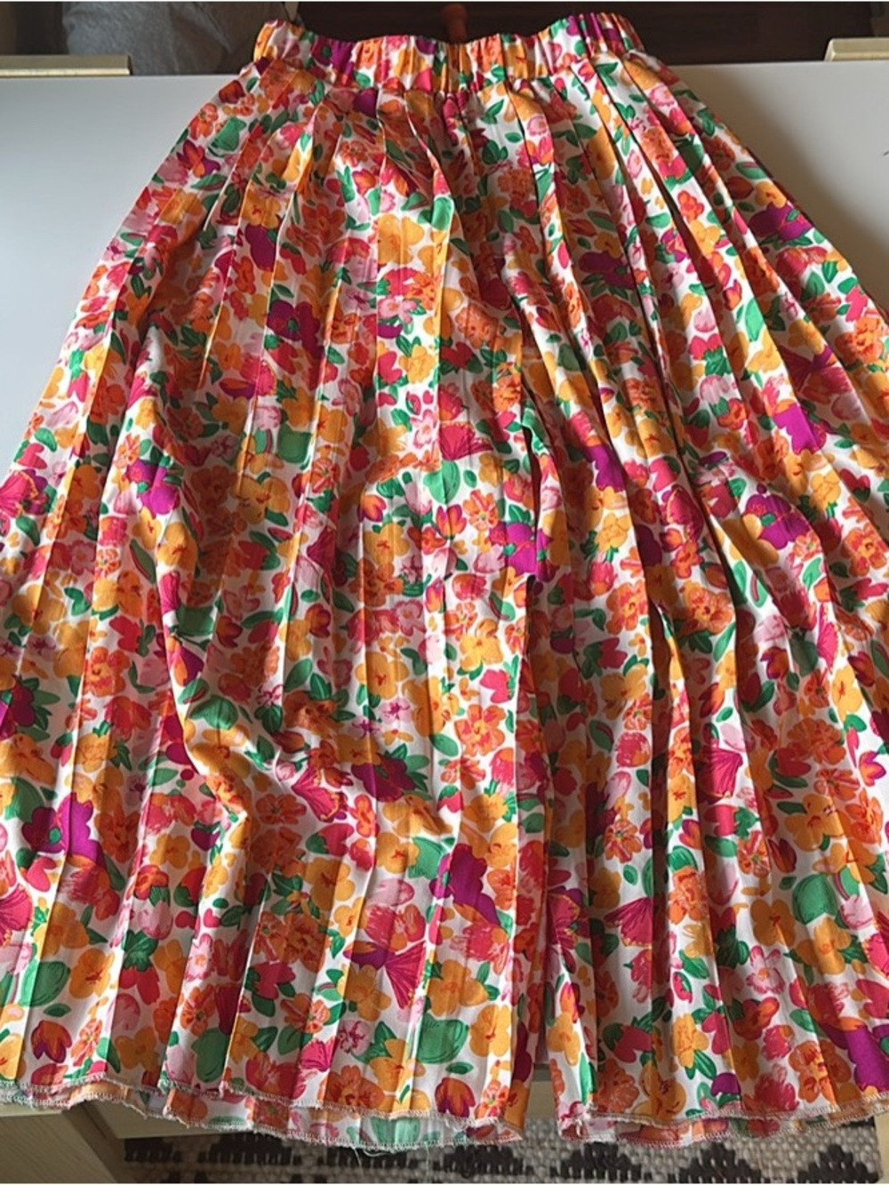 SHEIN Floral Pleated Midi Skirt in Pink, Orange & Green